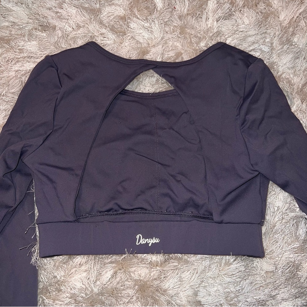 Women's Long Sleeve Blue Cropped Workout Top